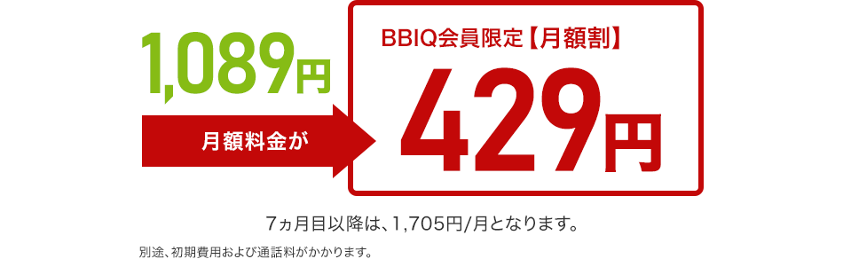 990円月額料金が→BBIQ会員限定【月額割】390円