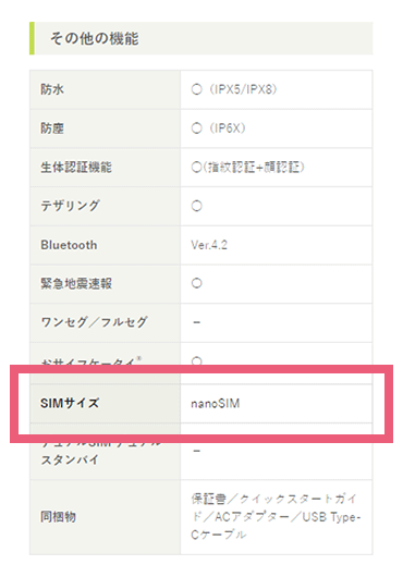 SIMサイズ nanoSIM