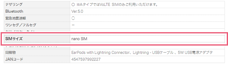 SIMサイズ nanoSIM