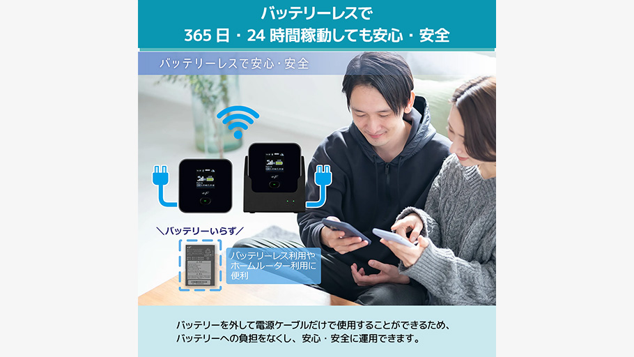 バッテリーレスで365日・24時間稼動しても安心・安全