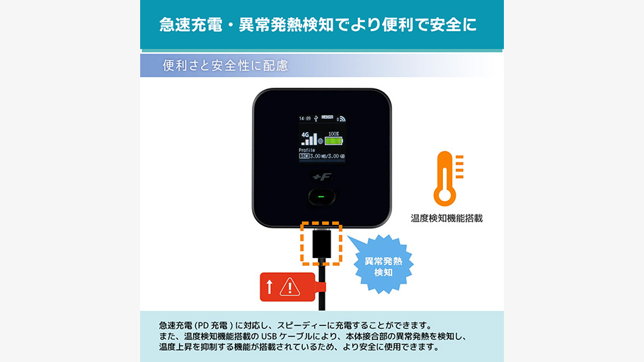 急速充電・異常発熱検知でより便利で安全に
