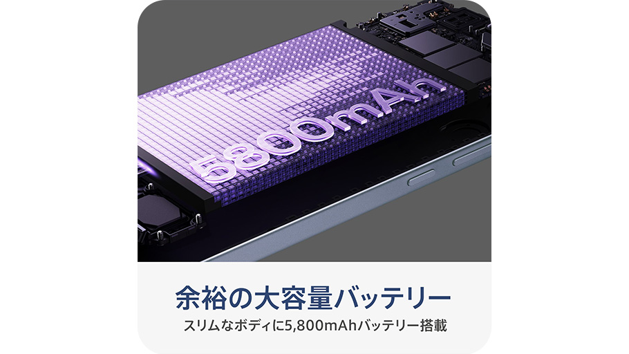 頼れる長寿命の5,800mAh大容量バッテリー
