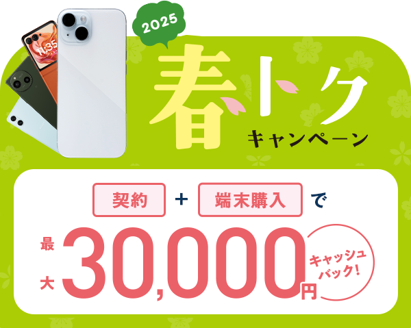 ご契約＋対象スマホご購入で最大30,000円キャッシュバック