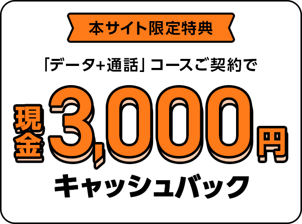 本サイトからの申込みで、現金3,000円キャッシュバック！
